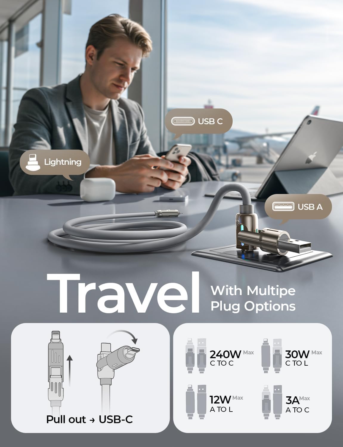 LISEN USB C to Lightning Cable, Chubby 240W 4 in 1 Charging Cable 6.6FT