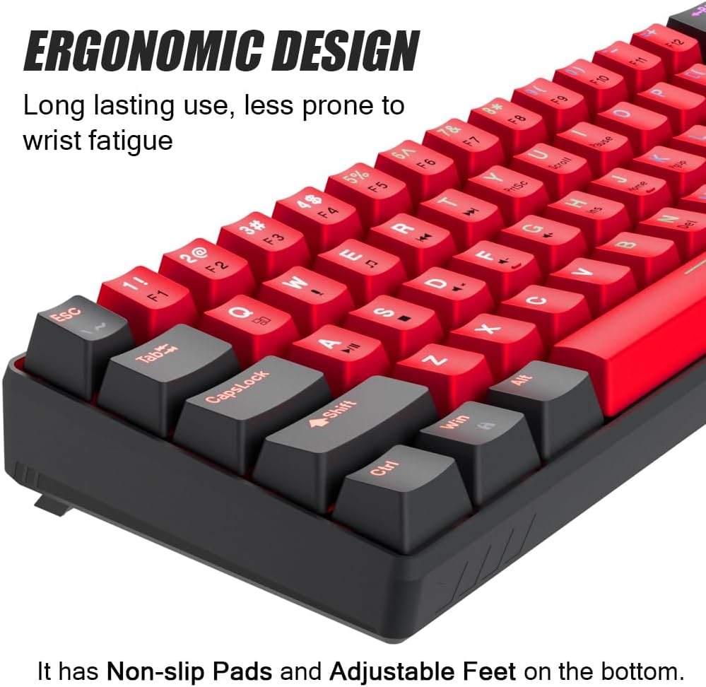 abucow 60% Mechanical Gaming Keyboard Black Switch Wired Compact Keyboard Anti-Ghosting No-Conflict 61 Swappable keycaps Ergonomic Design for Windows/Mac (Black-Red)