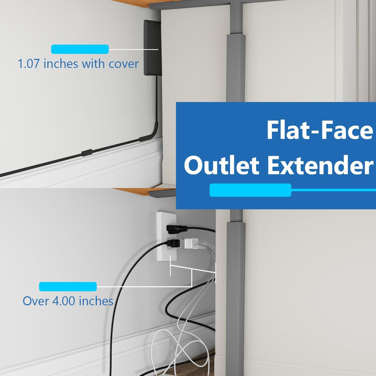 LIDER Flat-Face Outlet Extender, 3 Receptacles, 3ft Cord, 1625W, 2-Pack