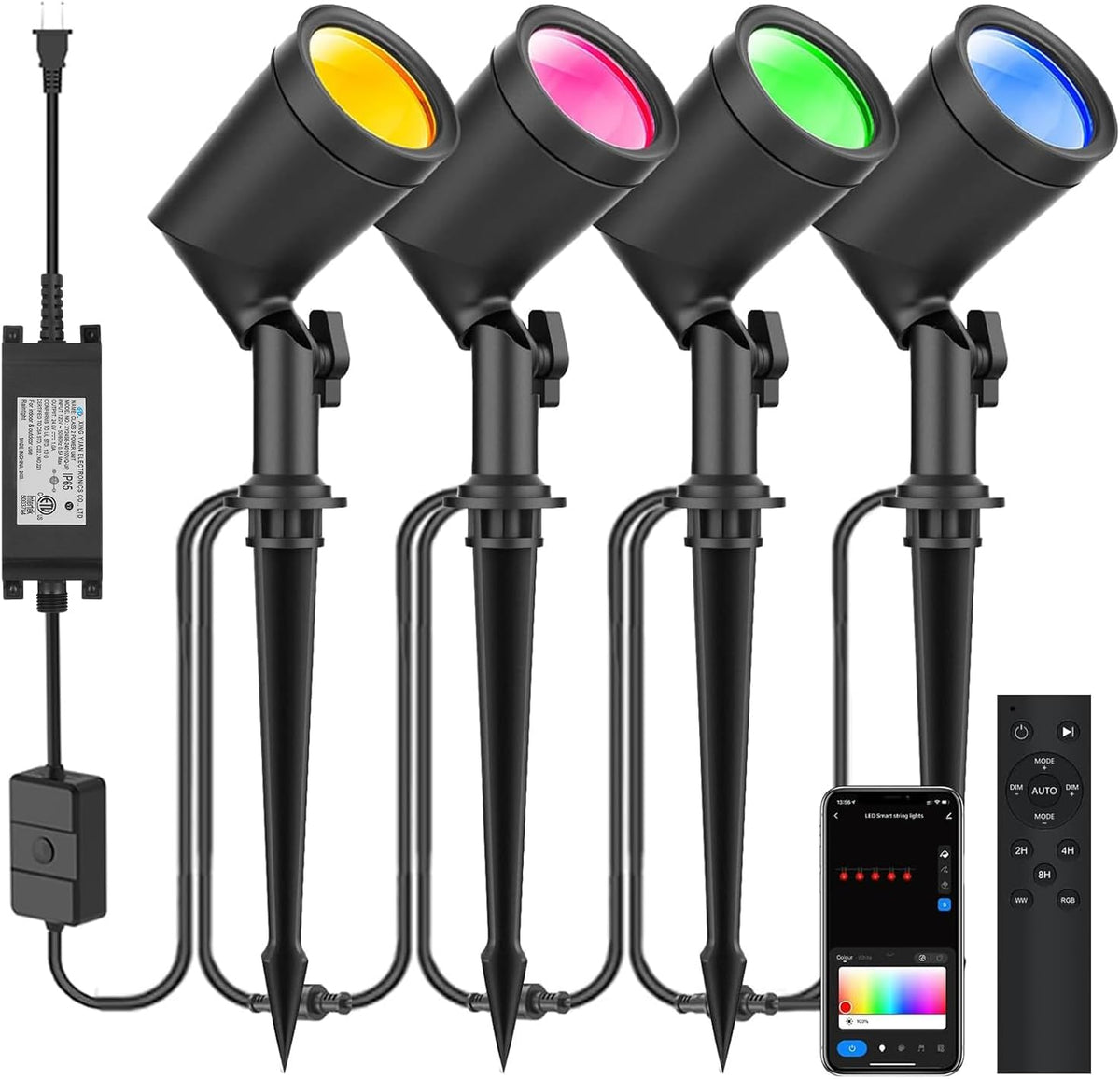ZYAN APP Control Die-Cast Aluminum RGB Landscape Spotlights with Remote Control, Color Changing Music Sync Timer Alexa Compatible, Outdoor IP65 Waterproof for Patio Garden Yard Pathway, 4 Pack