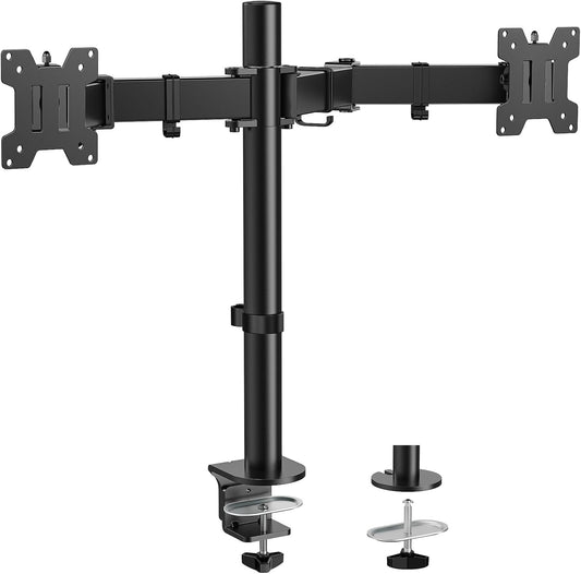 HUANUO Dual Monitor Mount for 13-32 Inch Screens, 17.6 lbs per Arm | Dual screen setup, tilt, swivel, rotation, 16.3 inch pole, cable clips, C-clamp or grommet, VESA 75x75/100x100mm