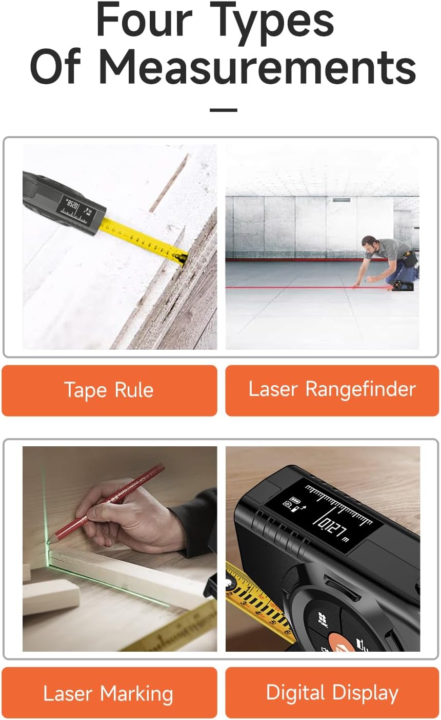 3-in-1 Digital Tape Measure, 196Ft Laser Measurement Tool & Auto Lock Tape with Instant Digital Readout and Green Laser Extension, Measuring List with Memory