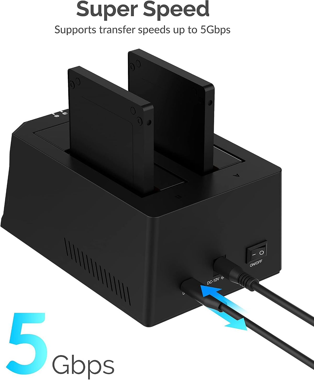 SABRENT Dual-Bay USB-C Hard Drive Docking Station & Cloner (EC-CH2B)