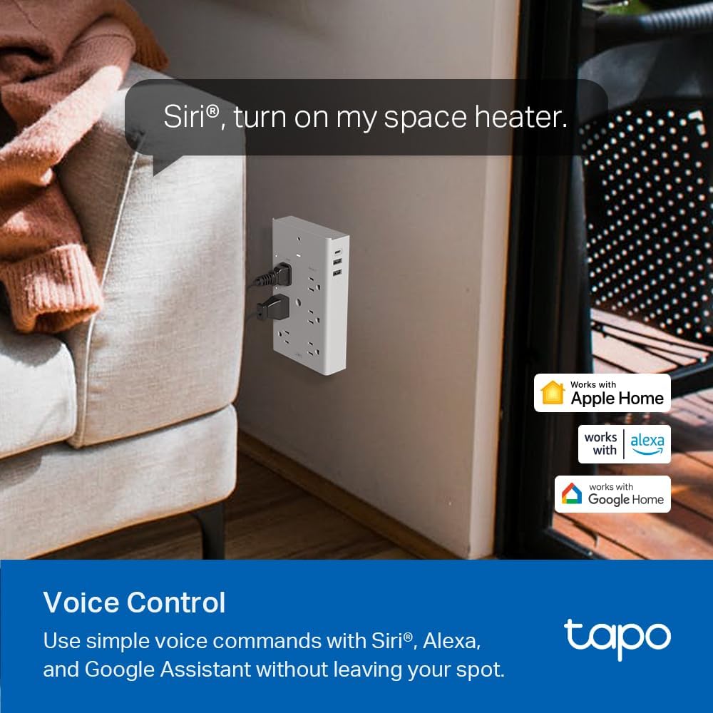 TP-Link Tapo Smart Plug Outlet Extender, Surge Protector, 18W Fast Charging, 3 Individual Smart Outlets, 1x USB-C & 2X USB-A, Smart Night Light, Works w/Apple HomeKit, Alexa & Google Home, Tapo P306