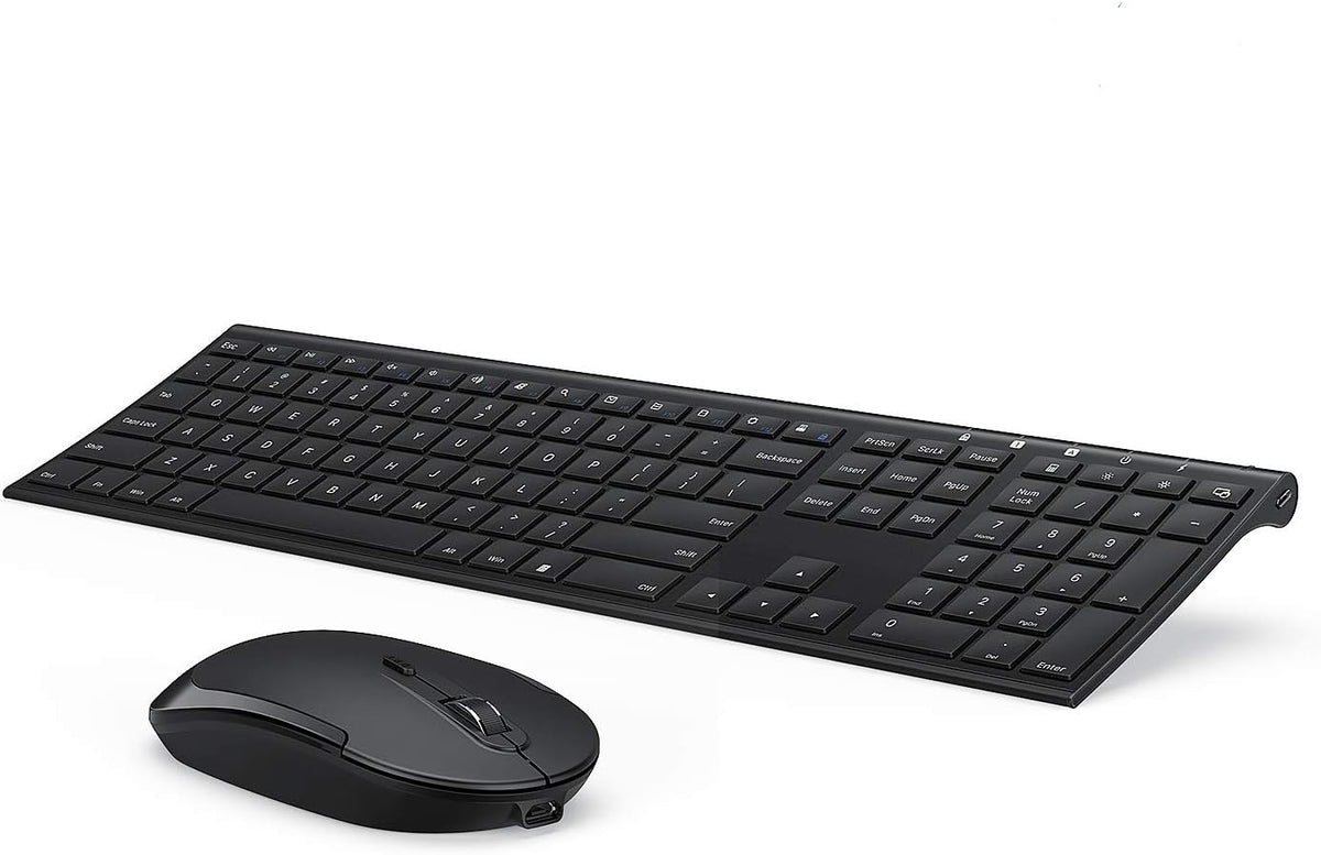 Vssoplor Wireless Keyboard and Mouse, Rechargeable Ultra Slim, Black