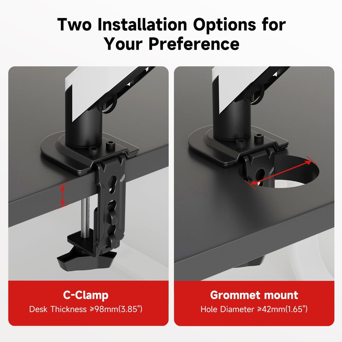 Suptek Monitor Mount Gas Spring Monitor Arm Desk Mount Fully Adjustable Fits 17 20 22 23 24 26 27 32 35 inch Monitors Weight Capacity up to 24.25 lbs (Black+White, 17"-35")