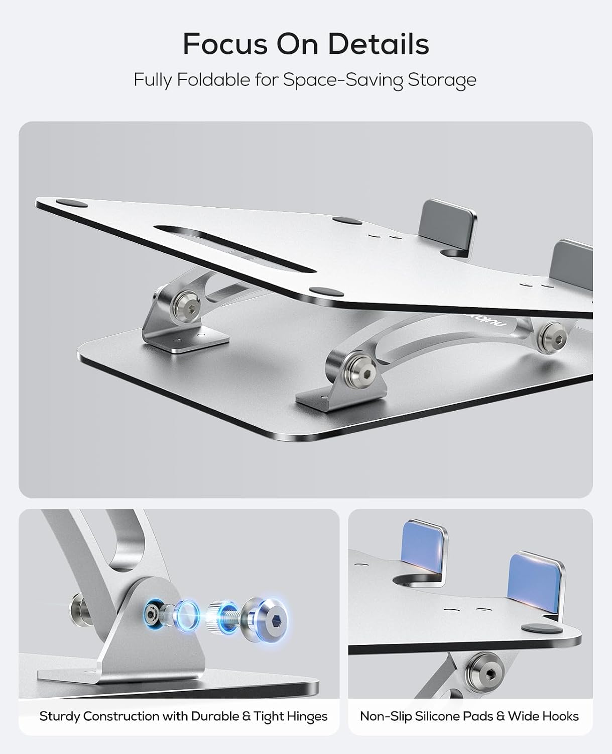 Nulaxy Ergonomic Adjustable Laptop Stand for Desk, Dual Foldable Computer Riser with Advanced Heat-Vent, Heavy-Duty Portable Notebook Holder for Posture Correction, Compatible with Mac 10-17" Laptops