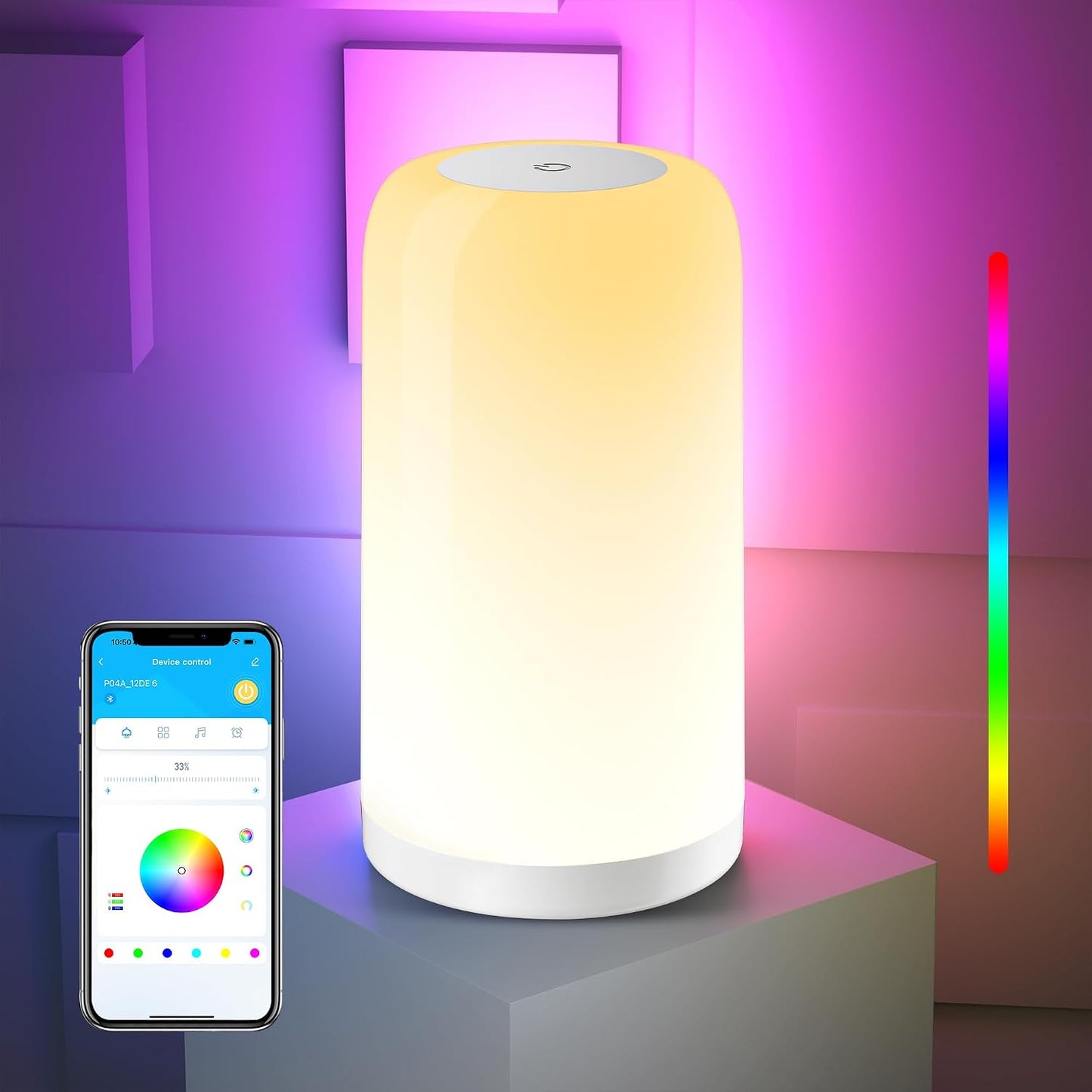 VOLIVO Smart Touch Bedside Lamp, Bluetooth App Control, Dimmable &amp; Timer | Bluetooth APP. 16M RGB + 2700K-6500K. 5%-100% dimming. Timer for sleep/wake. For bedroom, nursery &amp; office.