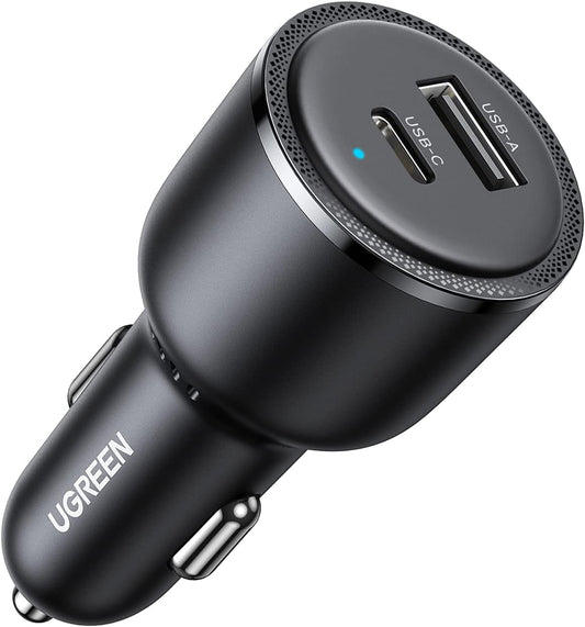 UGREEN 63W 2-Port USB C Car Charger, Type C Cigarette Lighter Adapter | 1 USB-C 1 USB-A, Compatible with iPhone 17 Air 17 Pro 17 Pro Max 16 15 14 13 12, Galaxy S25 S24 S23 Ultra, iPad