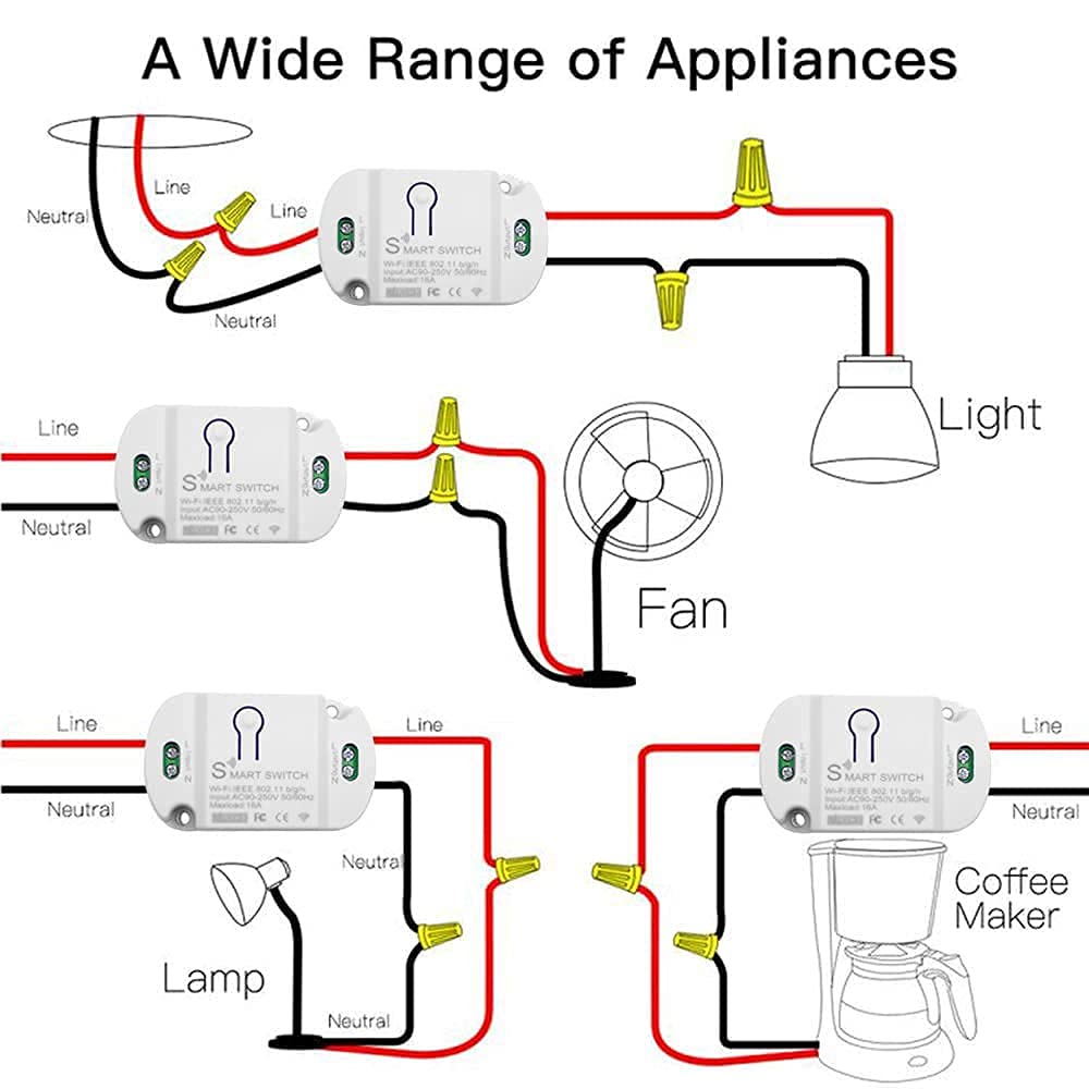 16A Basic Wireless Smart Switch，Wi-Fi Light Switch Compatible with Alexa & Google Home & SmartThings,FCC Certified,No Hub Required Support DIY Module (2 pcs)