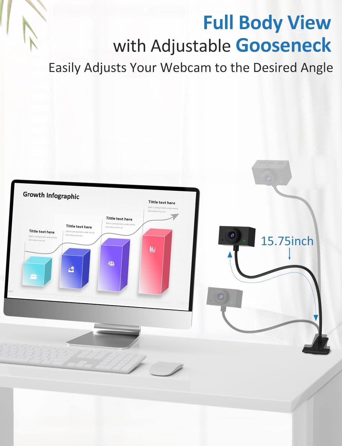 Webcam with Stand, 2K Webcam for PC with Microphone, HD Laptop Web Camera | Wide Angle Webcam With FOV 95°, USB Plug & Play, Manual Focus, Zoom Computer Webcam for Online Teaching, Video Calls