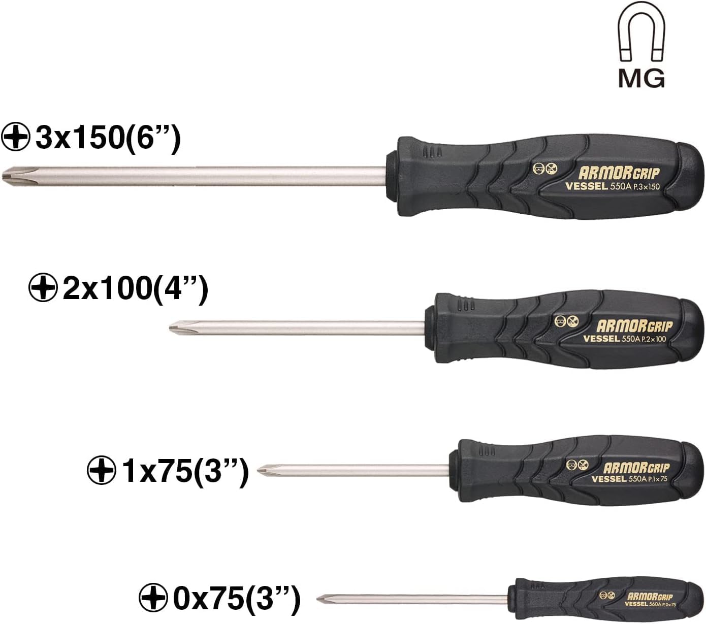 VESSEL ARMOR GRIP JISDRIVE Screwdriver 4PC. Set