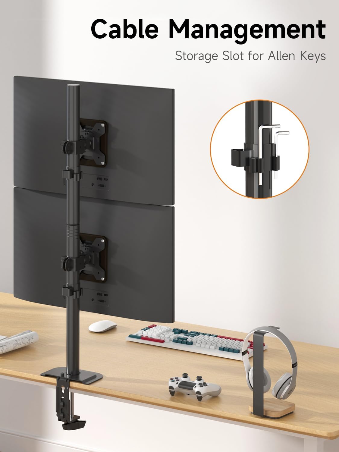 Bracwiser Dual Vertical Fully Adjustable Monitor Arm Stand Mount Fits Two Screen 13-32 inch 22lbs for Monitor Computer Screen 13 15 17 19 20 22 23 24 26 27 32 inch VESA 75 100 (MD7802)