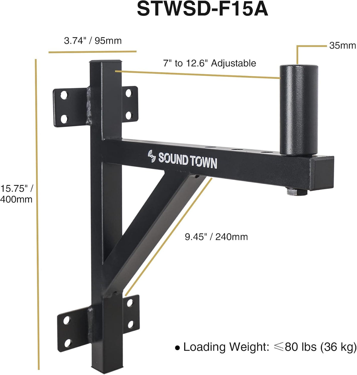Sound Town 2-Pack Wall Mount Speaker Brackets, Fits 35mm Speaker Mounts (STWSD-F15A-PAIR)