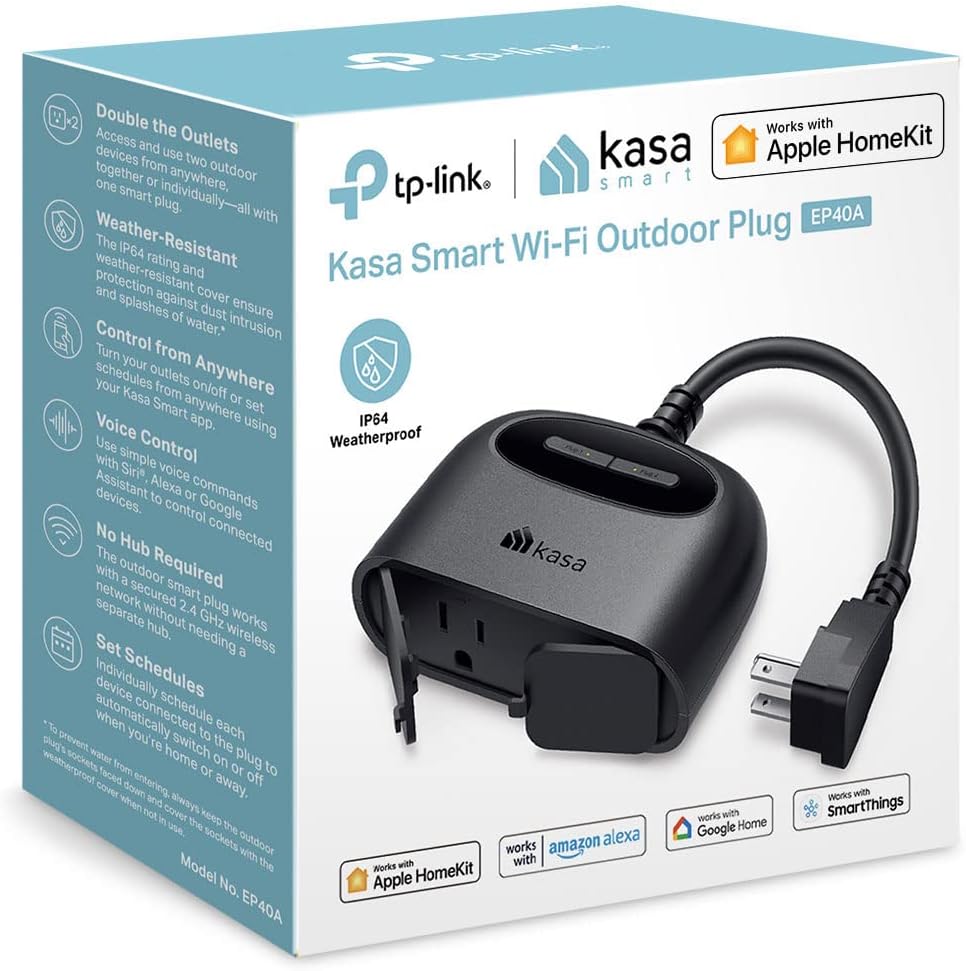 Kasa Outdoor Smart Plug, Smart Home Wi-Fi Outlet with 2 Sockets, EP40
