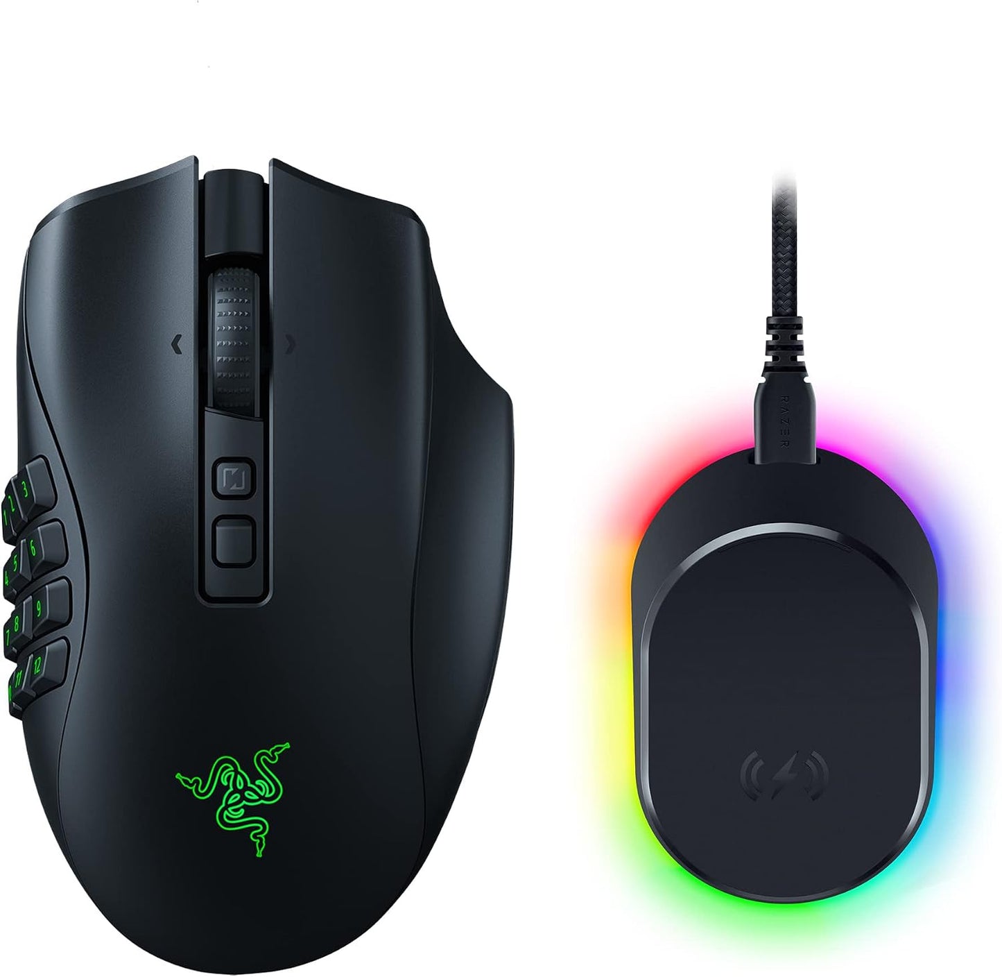 Razer Naga V2 HyperSpeed Wireless MMO Gaming Mouse, 400 Hr Battery, Black | 19 Programmable Buttons, HyperScroll Technology, Focus Pro 30K Optical Sensor, Mechanical Mouse Switches Gen-2