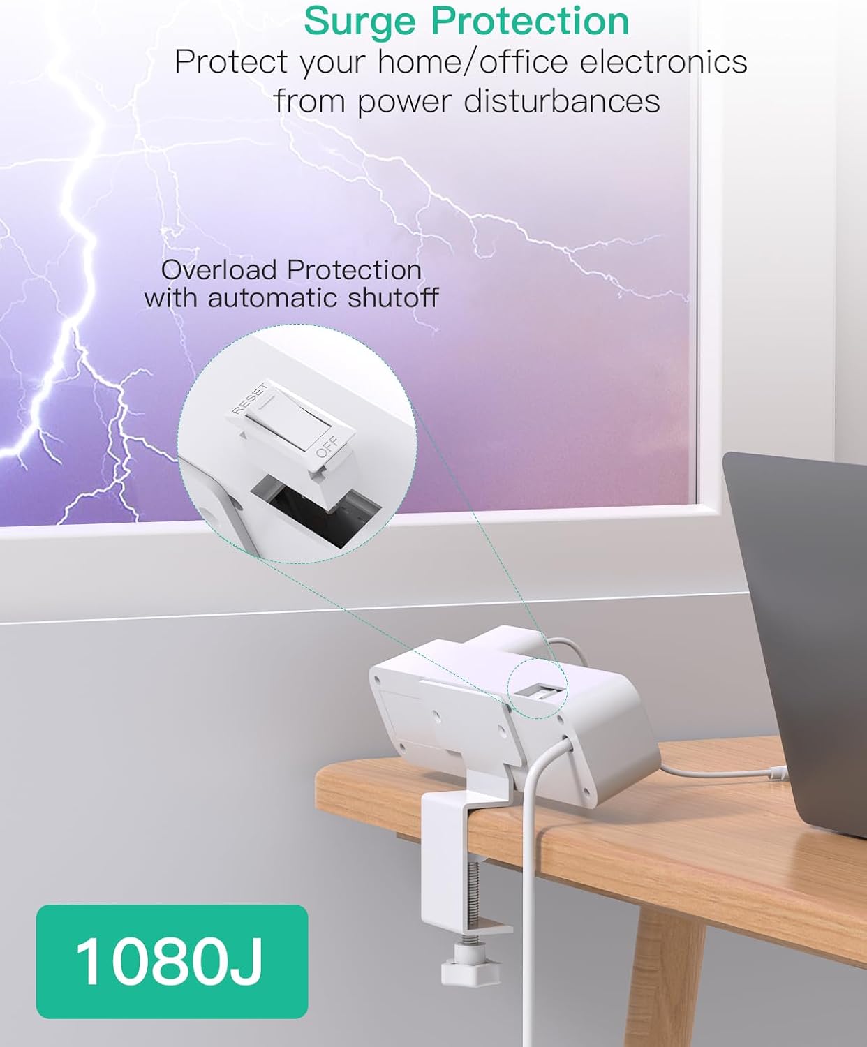 Mifaso PD30W Desk Clamp Power Strip, Surge Protector, Fast Charging Station | 4 Outlets, 4 USB (2 USB C), 5FT Extension Cord, Desk Organizer Gaming Accessories Office Essentials, Fits 1.96" Tabletop Edge