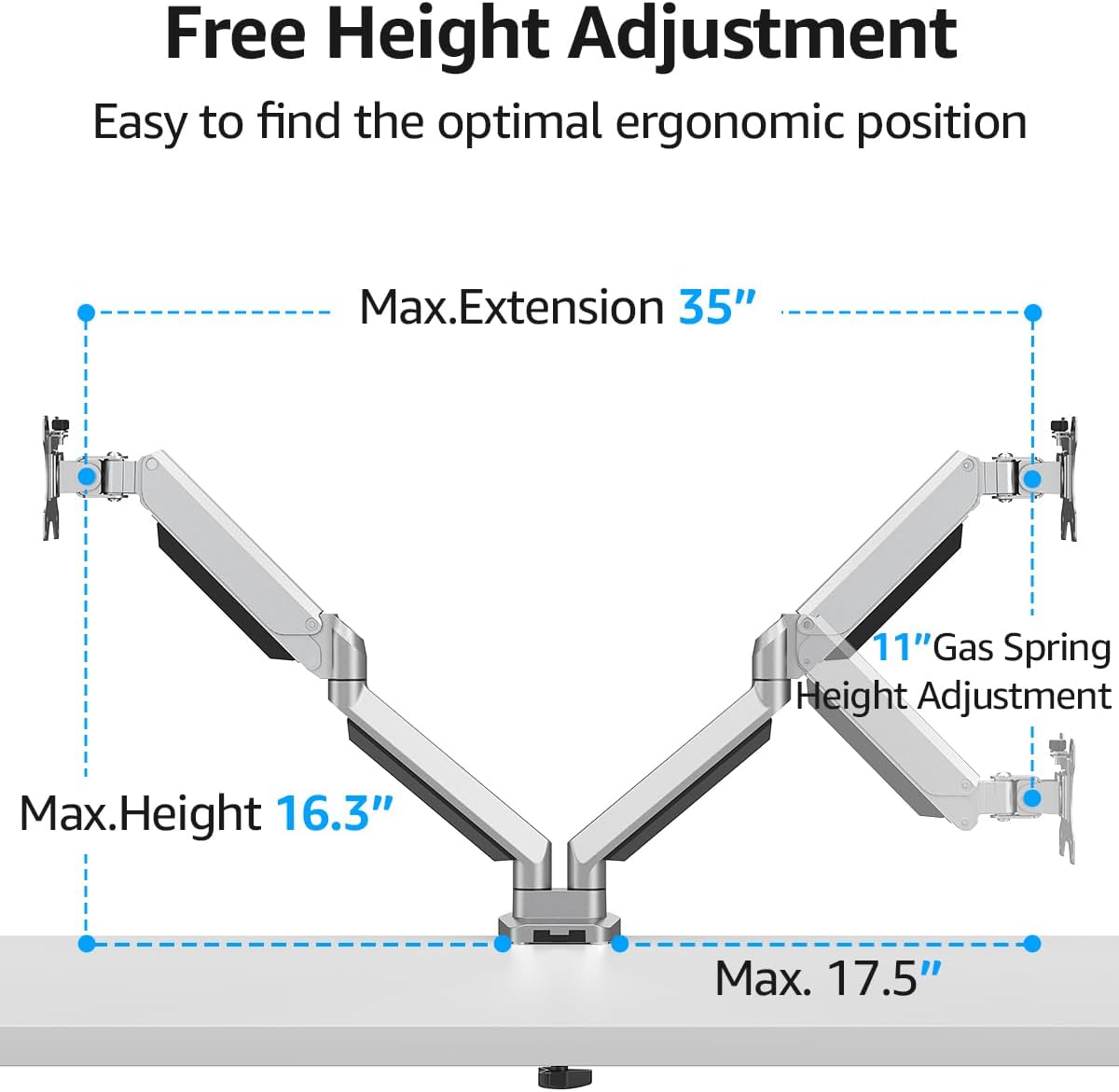 MOUNTUP Dual Monitor Desk Mount, Die-Cast Aluminum Fully Adjustable Double Monitor Arm, Computer Monitor Stand Fits 2 Screen 17 to 32 inch - Each Arm Holds 4.4-19.8LBS