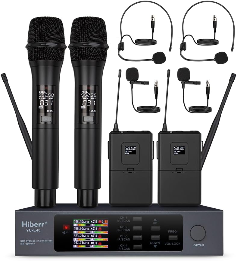 UHF Wireless Microphone System with 2 Handheld & 2 Bodypacks