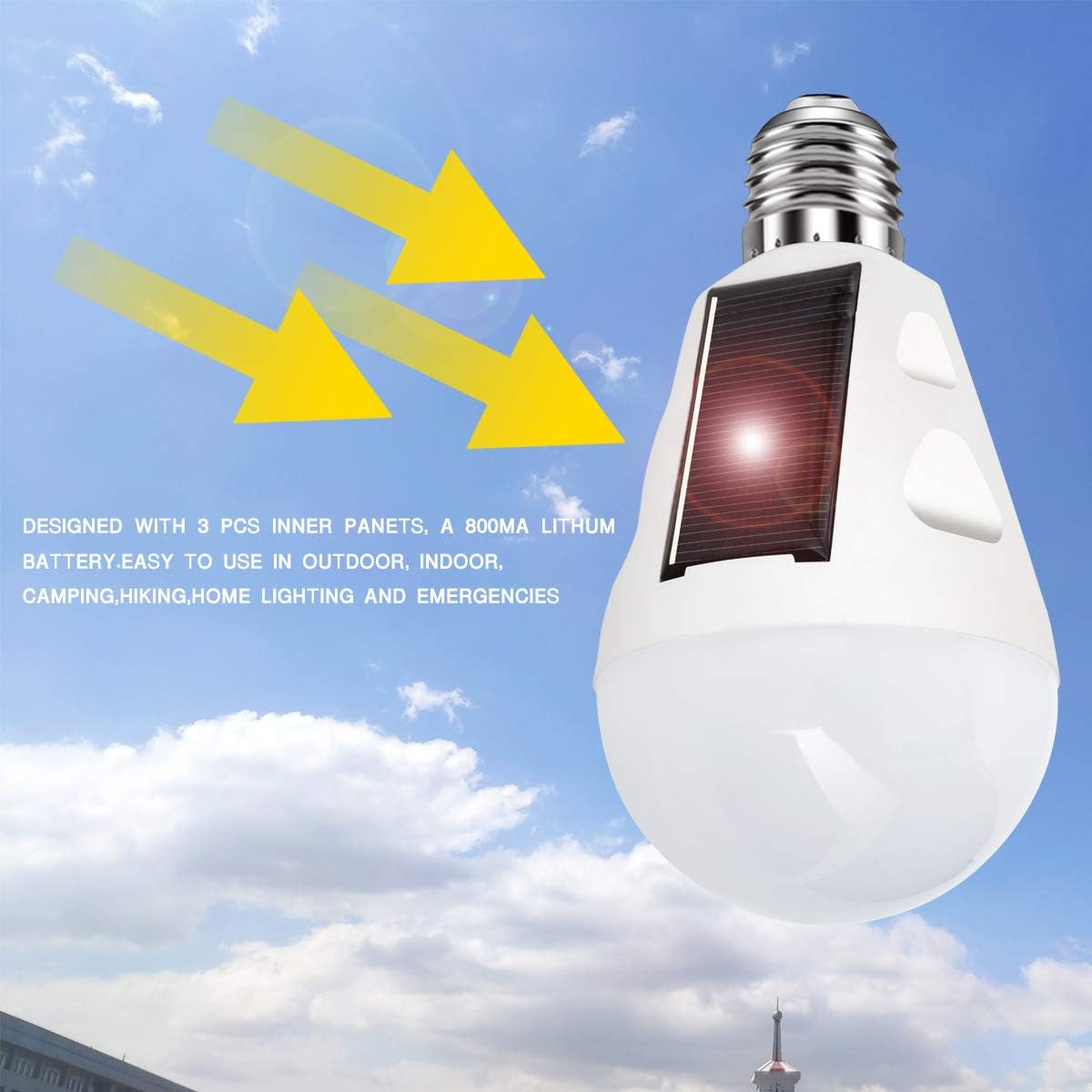 4 Pack LED Solar Emergency Light Bulbs for Home Power Failure, E26/E27 7W Rechargeable Battery Backup Bulb, Hurricane Supplies for Home, White Daylight 6000k Outdoor Hiking Camping Light