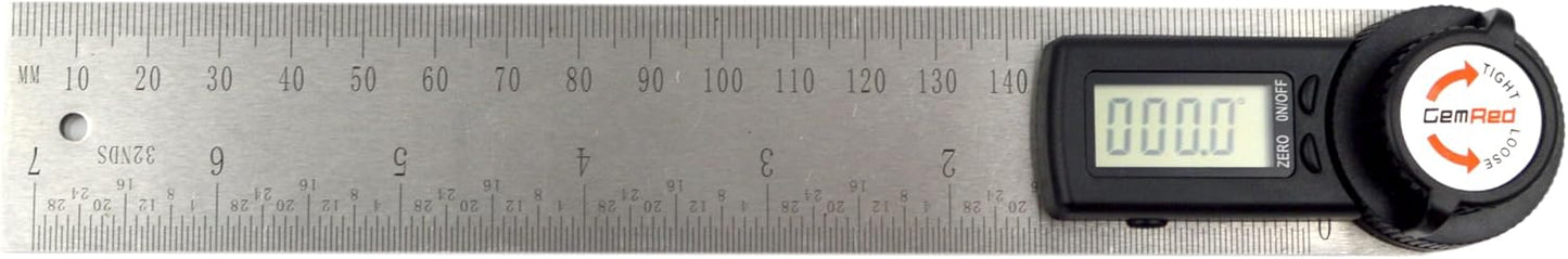 GemRed 82305 Digital Angle Finder Protractor Stainless Steel 7inch 200mm