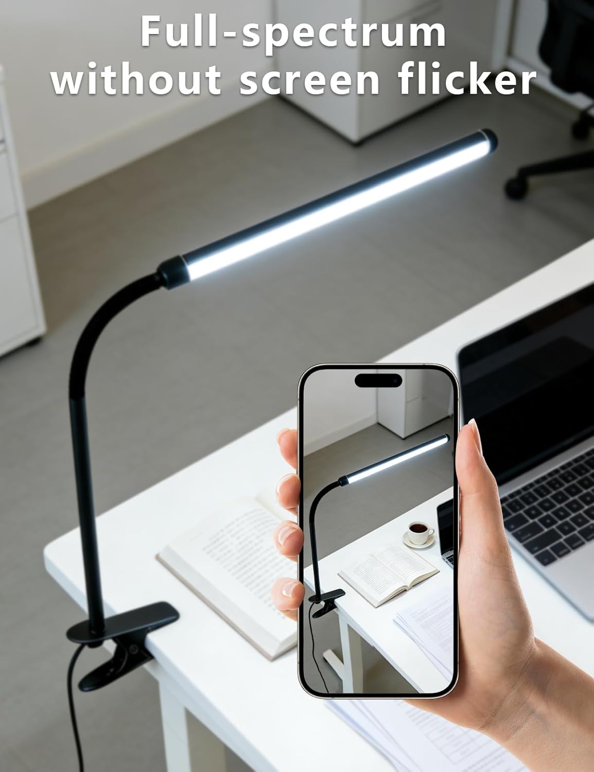 2 Pack Clip On LED Desk Lamp, 3 Lighting Modes 10 Brightness Levels, Flexible Goose Neck Swing Arm Task Lamp, Eye Caring USB Powered Clamp Light for Home Office Study Reading Bedside