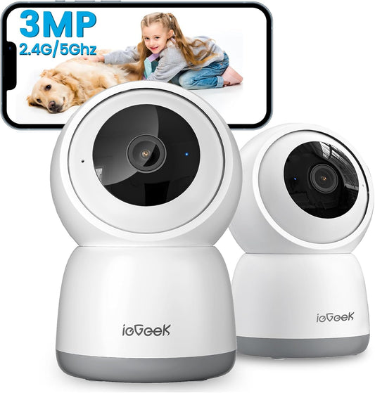 ieGeek Indoor Camera, 2K Cameras for Home Security, 5G Security Camera Indoor, 360° Pet/Dog/Baby Camera with Phone App, AI Tracking, 2-Way Audio, Night Vision, 24/7 SD Card Storage, Alexa (2 Pack)