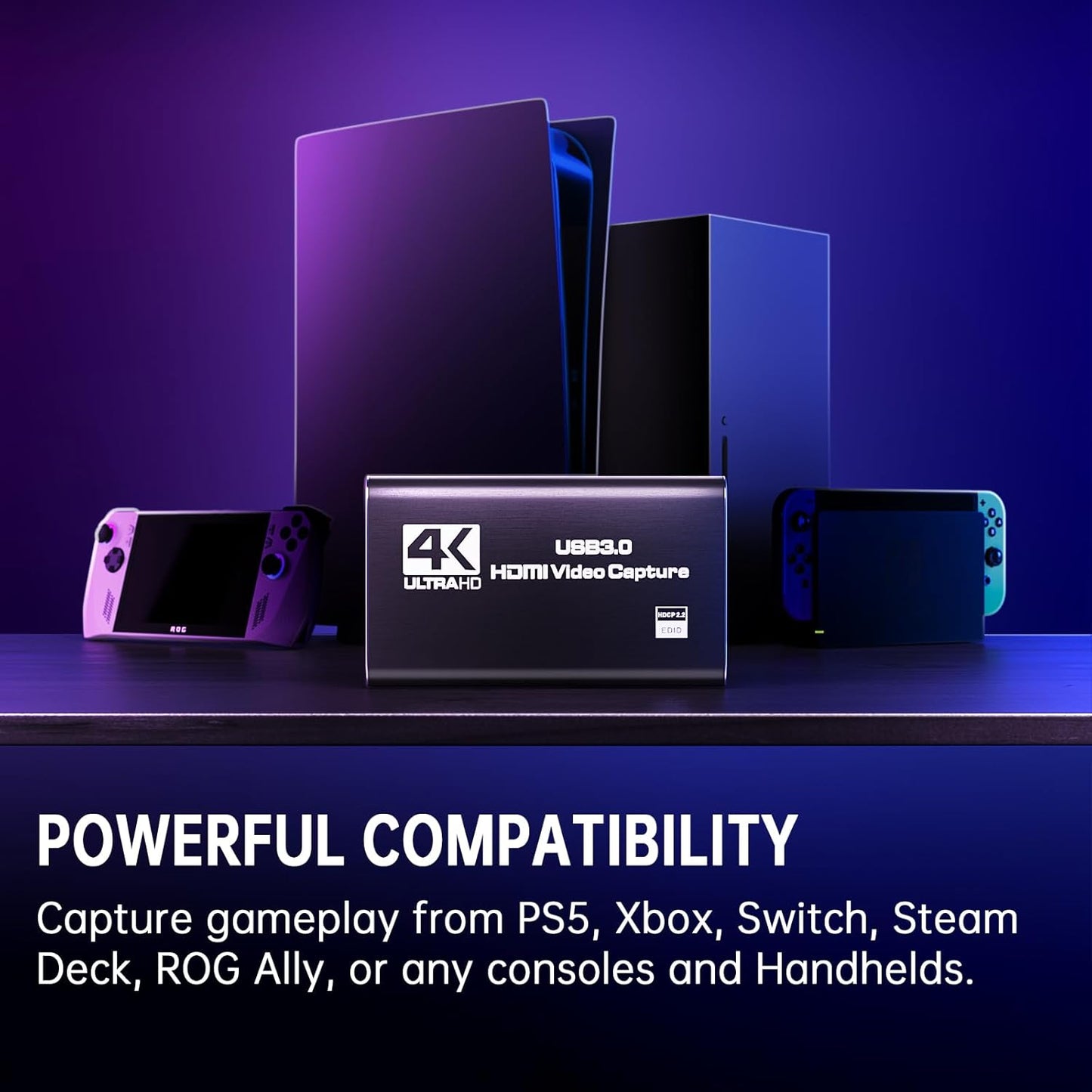 4K HDMI Capture Card for Streaming, Full HD 1080P 60FPS Capture USB 3.0 Audio Video Capture Card,for Switch/PS4/PS5/Xbox, Plug and Play, Works on Laptop, PC, Mac