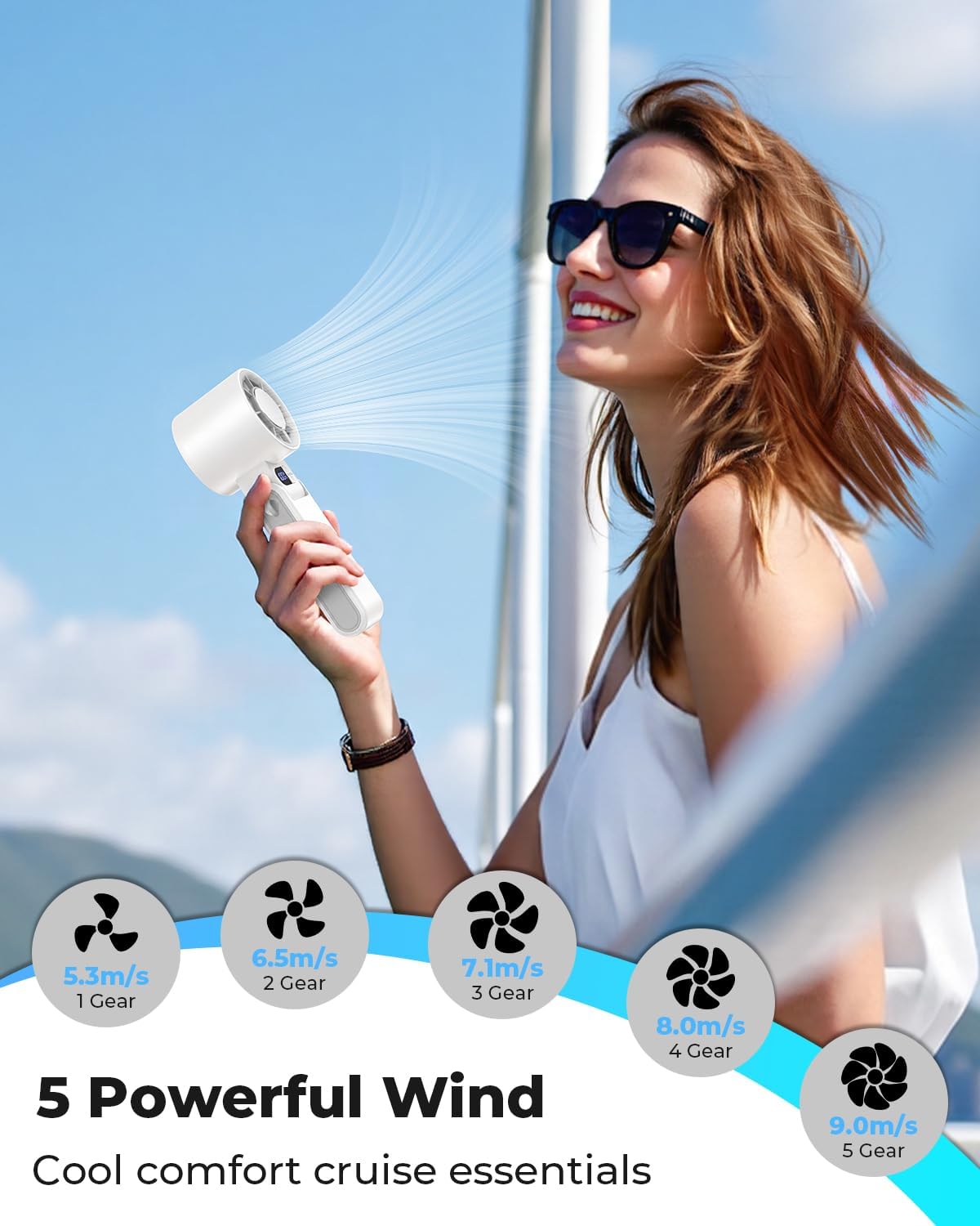 MORECORE Portable Handheld Fan with Ice Cooler, [Instant Chill to 50℉] Birthday Gifts for Men Mom Women Grandma Her Hot Flash, 5000mAh Cooling Fan, Camping Beach Cruise Travel Essentials 2026