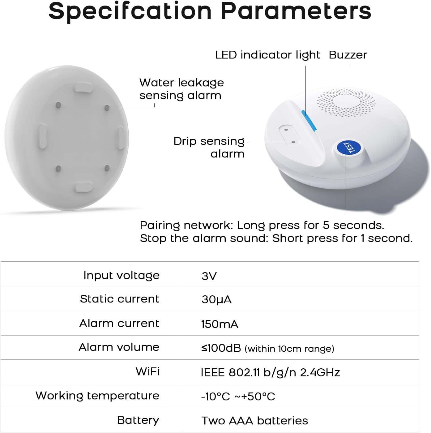 Wireless WiFi Water Leak Detectors,100dB Adjustable Loud Water Leak Sensor for Smart Life Tuya APP Control &amp; Instant Alerts,Delayed &amp; Extended Alarm Duration for Home Kitchen,Sink,NO Monthly Fees