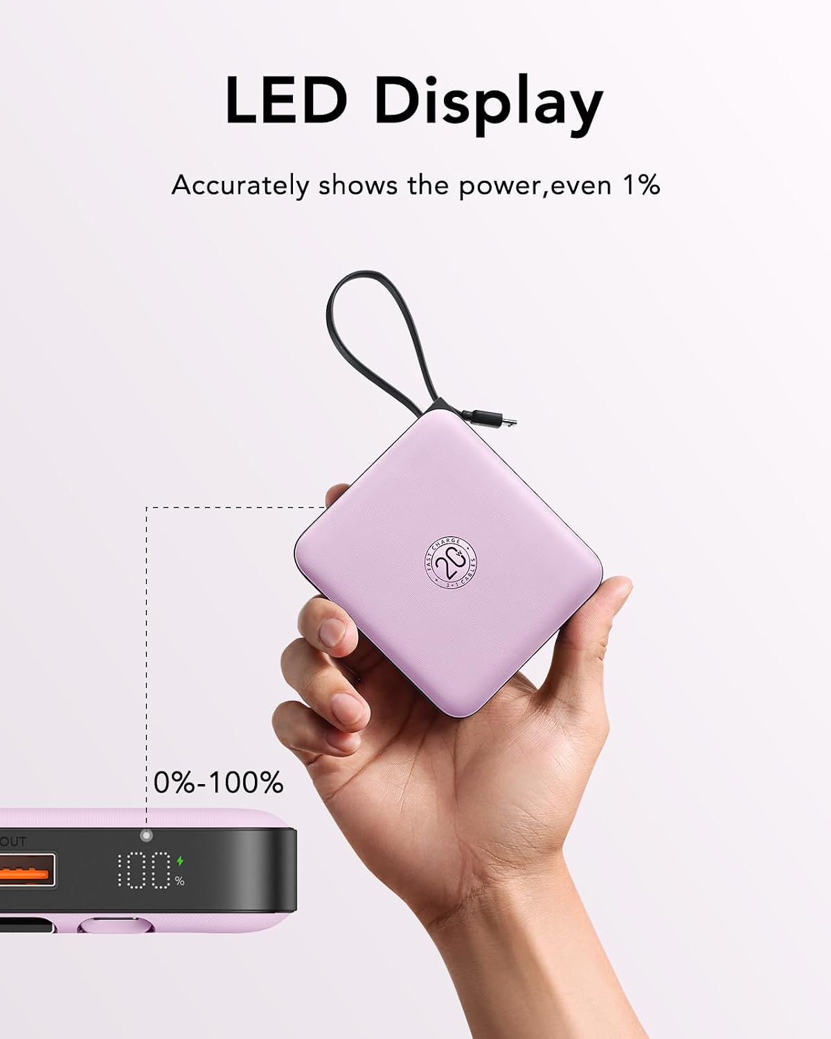 VRURC Portable Charger 10000mAh Battery Pack, Cell Phone Power Bank, Purple | Built-in Cables, 22.5W Fast Charging, Slim, Travel Essentials, Airline-Approved, for iPhone 17/16/15 Series, Samsung Android