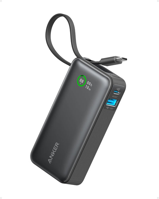 Anker Nano Power Bank,10,000mAh 30W Portable Charger,Built-in USB-C Cable | 30W Recharging and Output, USB-C and USB-A Ports, for iPhone 17 / 16 / 15 Series, MacBook, Galaxy, AirPods, and More