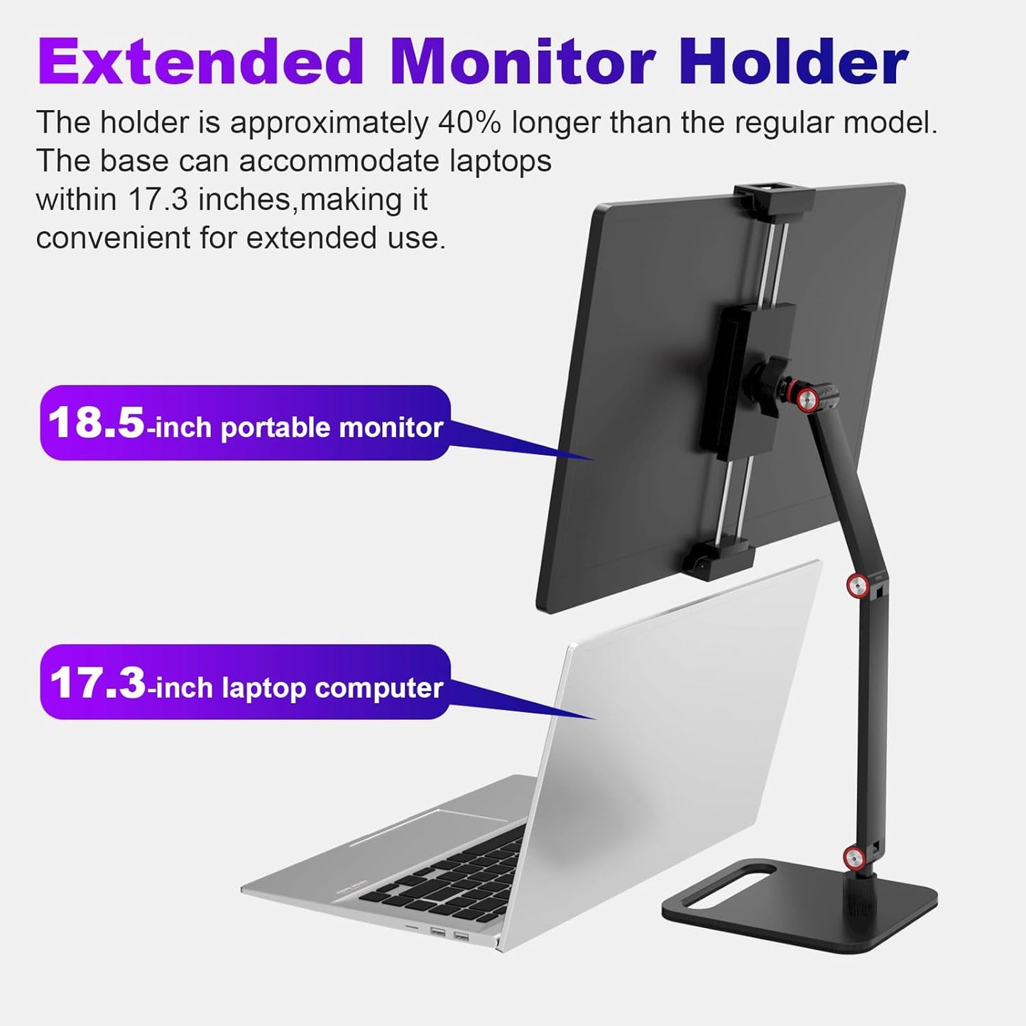 Portable Monitor Stand Holder for 6-18.5 Inch,Universal Desktop Version Expandable Display Base Adjustable Portable Monitor Desktop Clamp,Long Stand,Tablet Stand ,Compatible with Larger Sizes