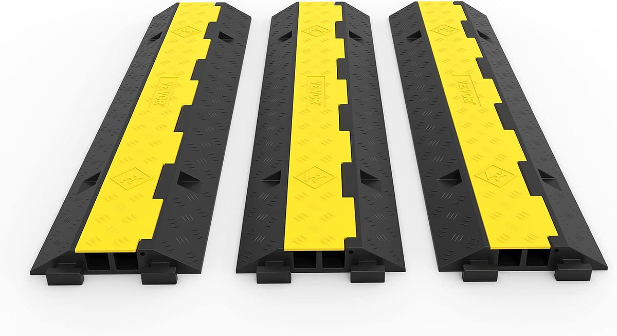 Happybuy 3 Pack of 2 Channel 11000lbs per Axle Capacity Protective Wire Cord Ramp Driveway Rubber Traffic Speed Bumps Cable Protector