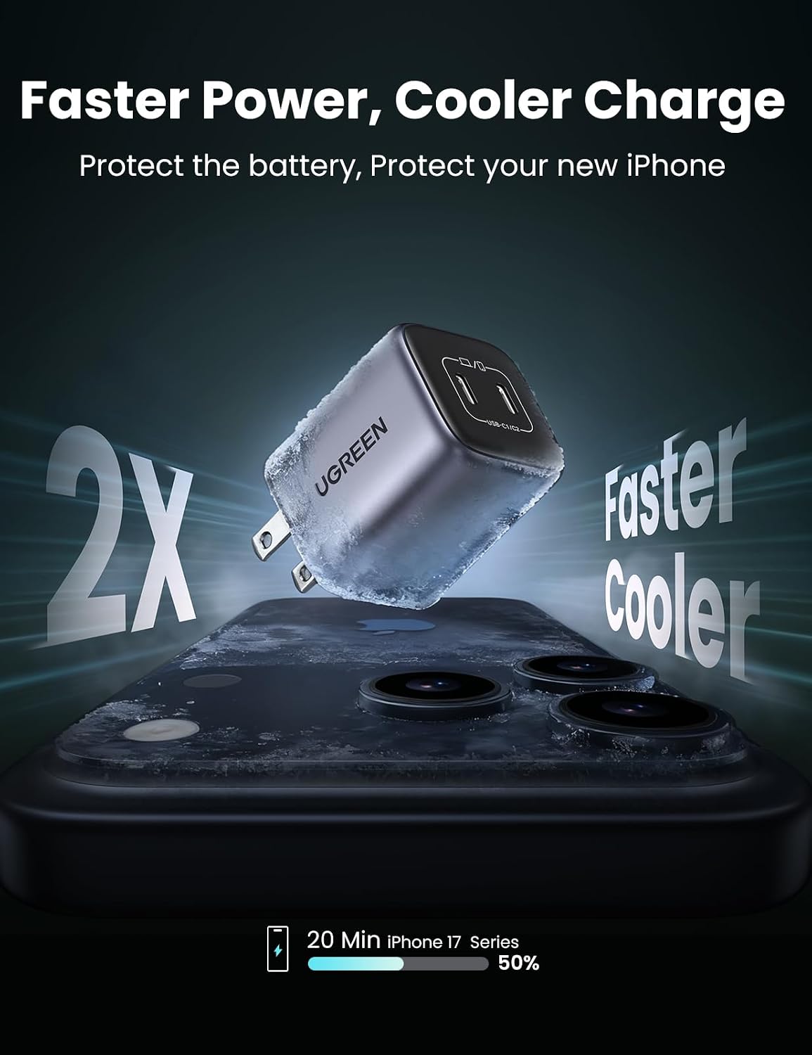 UGREEN 45W USB C Charger for iPhone 17, Nexode 2 Port GaN Foldable PPS Wall Charger Block Support Super Fast Charging 2.0 for Galaxy S26/S25 iPhone 17/16/15, iPad, MacBook Neo/Air, Black
