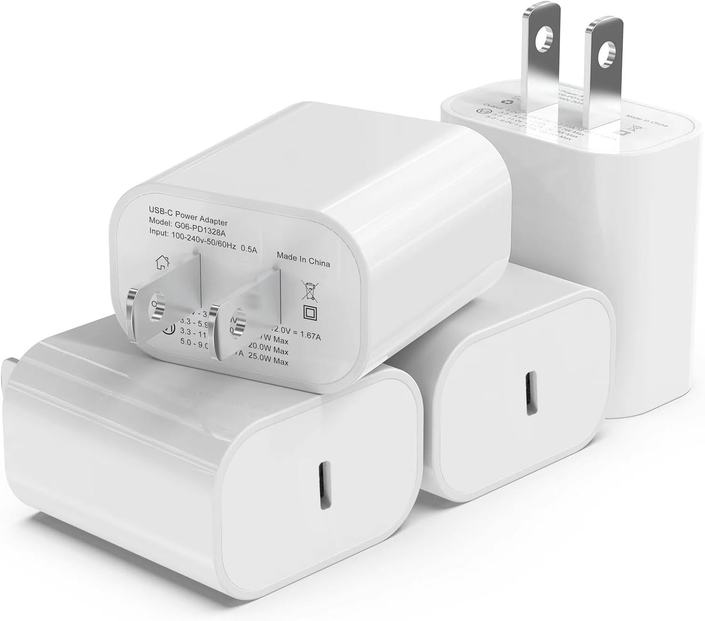 4Pack USB C Charger Block 20W Phone Fast Charger Wall Charger with PD 3.0 | Compact Type C Power Adapter for Phone 17/16/15/14, Galaxy, Pixel, AirPods Pro (Arctic White)