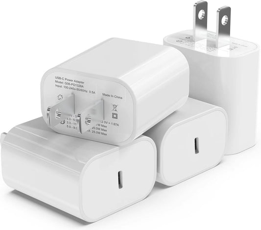 4Pack USB C Charger Block 20W Phone Fast Charger Wall Charger with PD 3.0 | Compact Type C Power Adapter for Phone 17/16/15/14, Galaxy, Pixel, AirPods Pro (Arctic White)