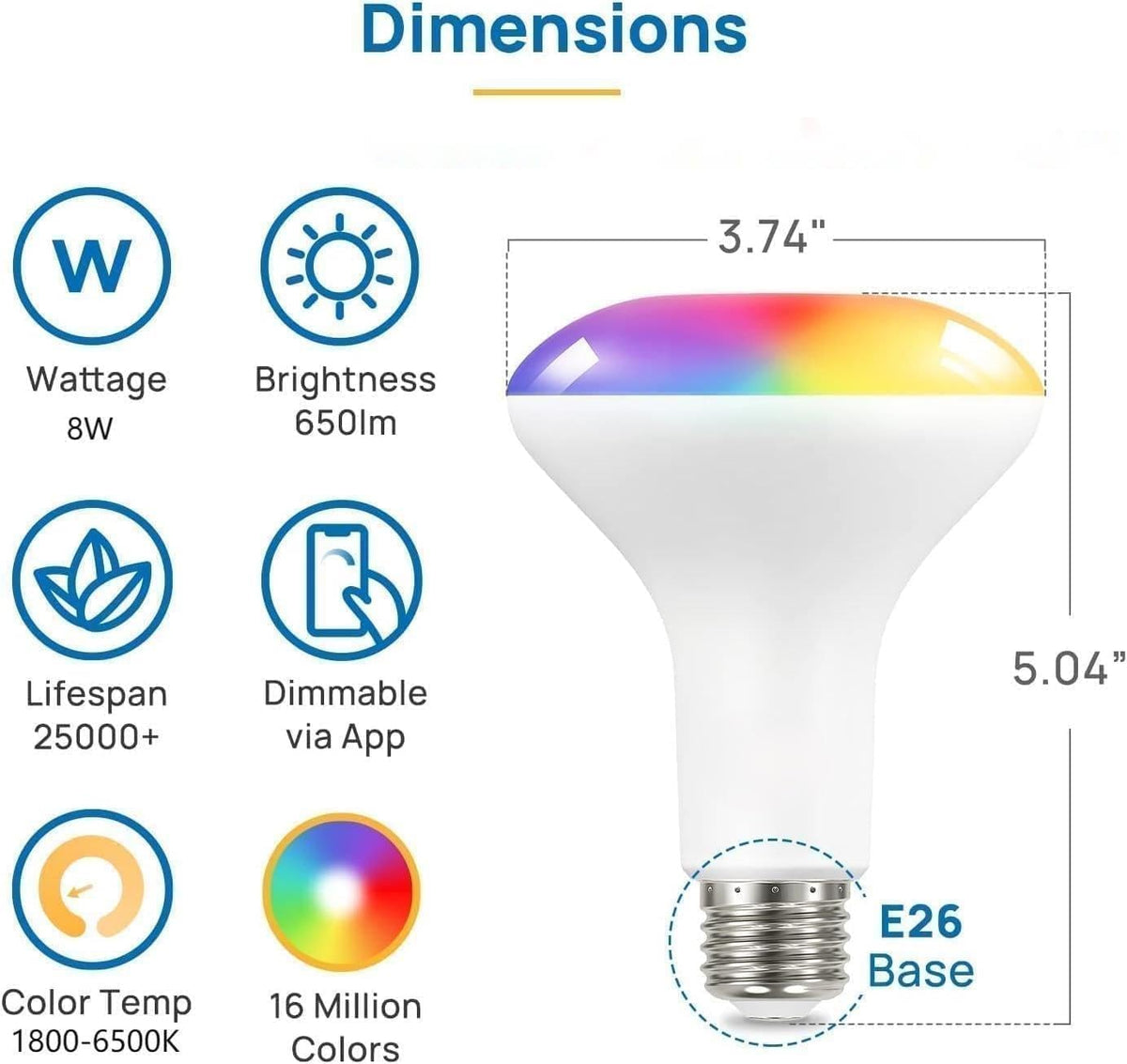 OREiN Matter BR30 Smart Light Bulbs, 60W 650lm RGBTW Color Changing, 4 Pack
