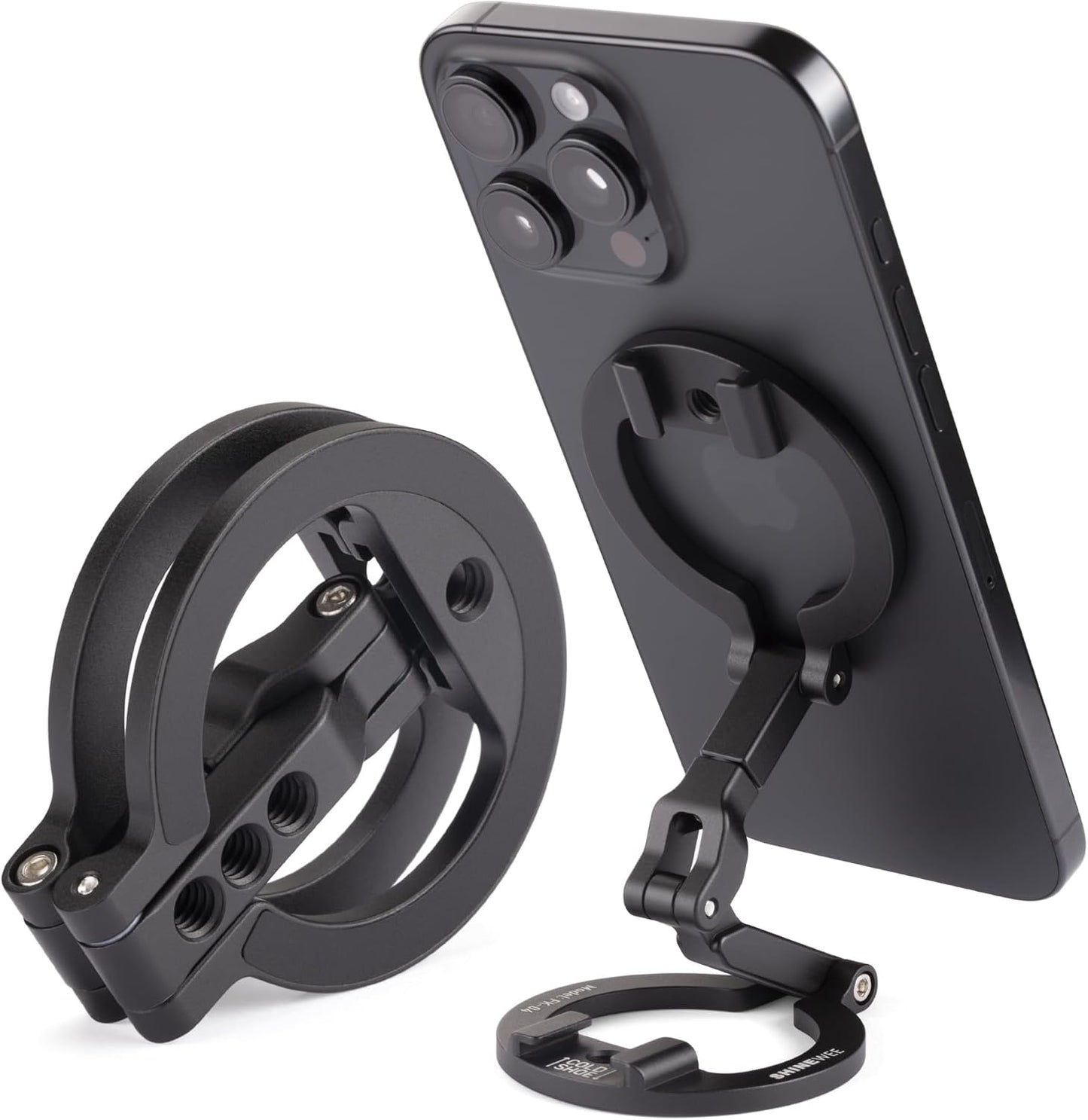 Double Sided Magnetic MagSafe Phone Holder | 360° Adjustable Phone Stand with Cold Shoe & 1/4 Thread Screw, Metal-Attachable Mount for iPhone MagSafe Series, Ideal for Vlog, Selfie & Live Broadcast