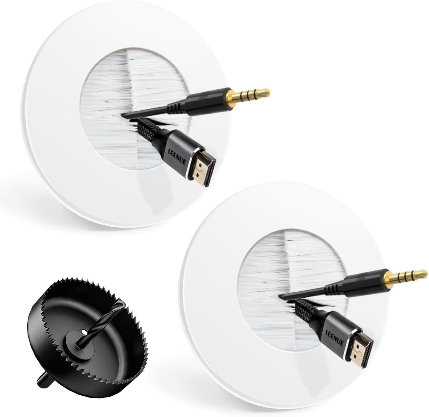 in Wall Cable Management Kit for Wall Mounted TV, with Hole Saw | Slim Wall Cable Pass Through, TV Wire Hider Kit, For Network, HDMI, Speaker, Coaxial Cables, White, 2 Pack