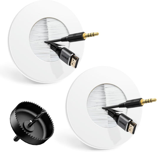 in Wall Cable Management Kit for Wall Mounted TV, with Hole Saw | Slim Wall Cable Pass Through, TV Wire Hider Kit, For Network, HDMI, Speaker, Coaxial Cables, White, 2 Pack