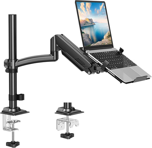 MOUNT PRO Laptop Arm Desk Mount, Single Monitor Stand with VESA Laptop Tray, Adjustable Lap Top Holder for Max 22lbs 17" Notebook &amp; 32" Computer Screen, Swivel Notebook Bracket, Clamp on/Grommet Base