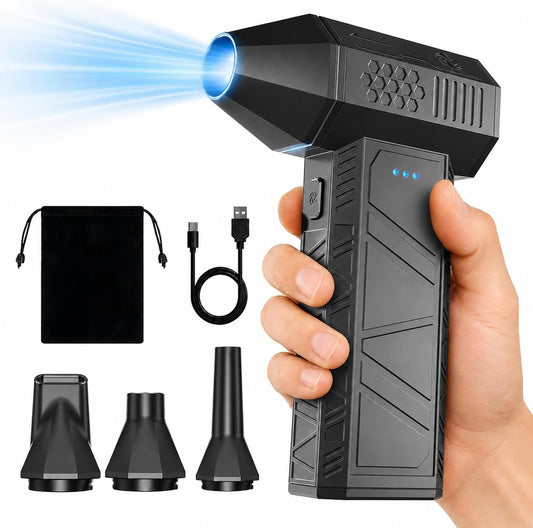 YOTON Compressed Air Duster, 110000RPM Rechargeable Electric Air Blower | 3-Speed Airflow, 5000mAh Battery, USB-C Charging, LED Light, 4 Nozzles & Bag, For Keyboard, PC, Electronics, Car & Home