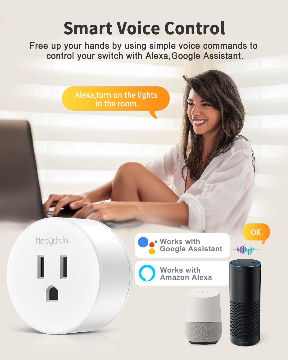 Smart Plug with Remote, 2.4GHz Wi-Fi & RF433 Wireless Remote Control Outlet Light Switch NO Neutral Wire Required, Works with Smart Life/Tuya APP, Compatible with Alexa/Google Home, White