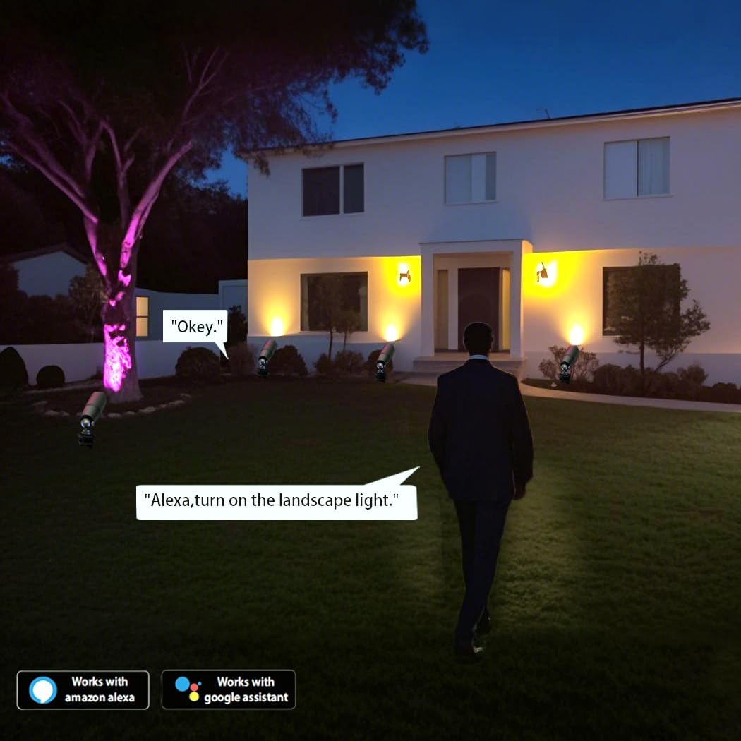 rosykite Smart RGB Low Voltage Landscape Lighting, 12V Color Changing Outdoor Spot Lights, Waterproof IP65 LED Garden Lights with App Control, Warm White to Multicolor, Uplight for Driveway (4Pack)