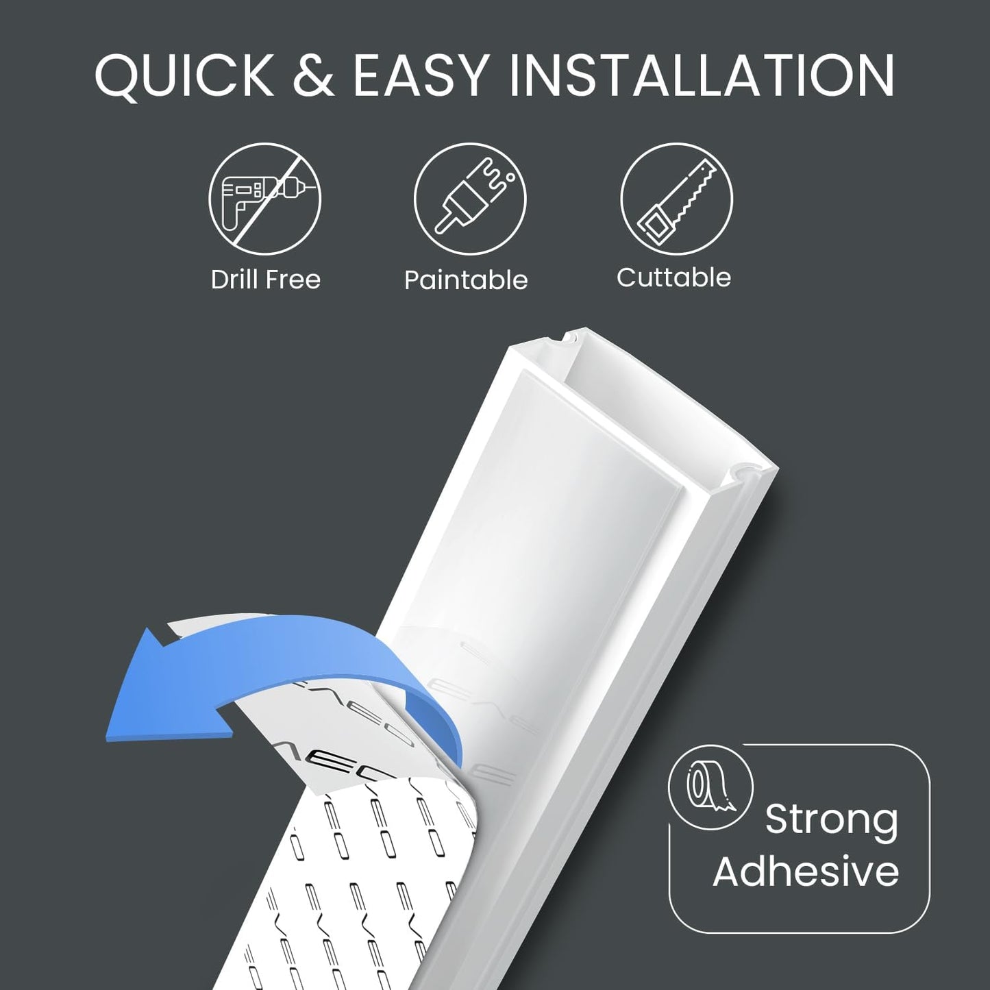 EVEO Cable Hider Wall 306” - Cable Raceway Cord Hider - Wire Covers for Cords on Wall, Cord Cover, Wall Cable Hider, Cable Concealer, Wire Hiders for TV on Wall Management-20X (L16 W0.95 H0.5) - White