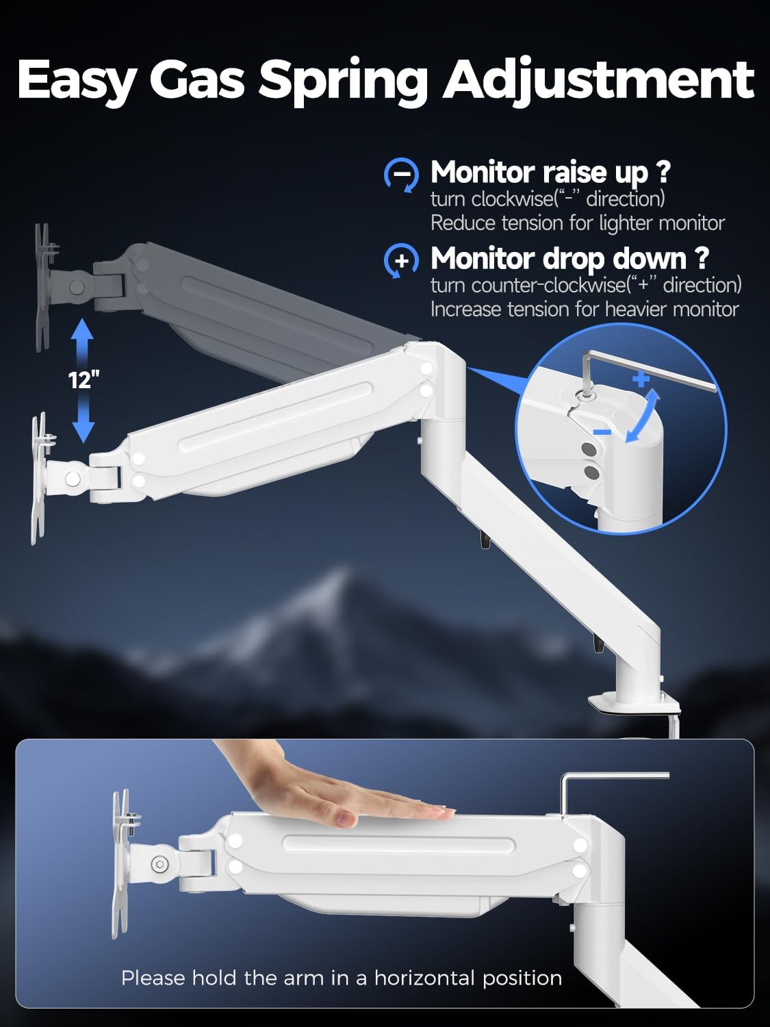 Suptek Dual Monitor Mount Stand-Height Adjustable Gas Spring Monitor Arm Desk Mount for 2 Monitor Screens 17 to 35 inches - Each Arm Holds up to 22lbs,White(MD8SPW)
