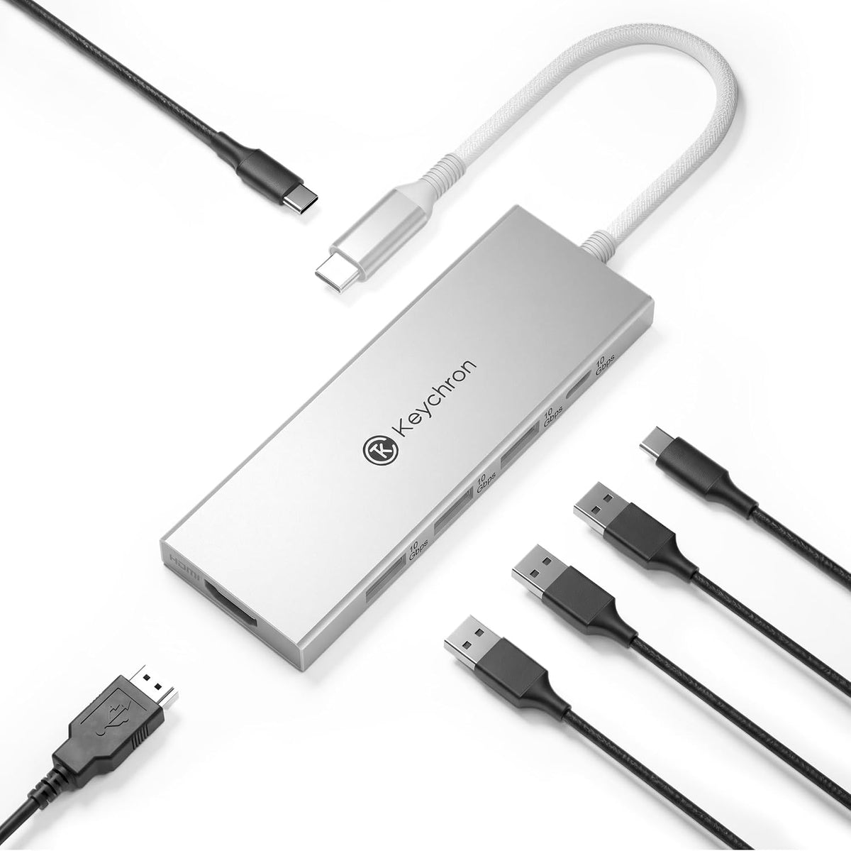 Keychron USB Hub, 6in1 USB C to 4K@60Hz HDMI, 10Gbps USB,100W PD Charging