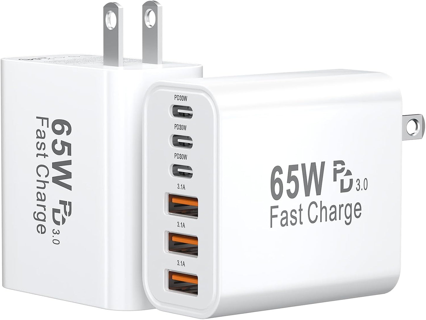 USB C Fast Charger Block, 65W USBC Super Fast Wall Charger Block Plug, 6 Port Type C Phone Charging Blocks Cubes Power Adapter Multiport Brick for iPhone 17 16 15 14 13 12 Pro Max, Galaxy S26, 2 Pack