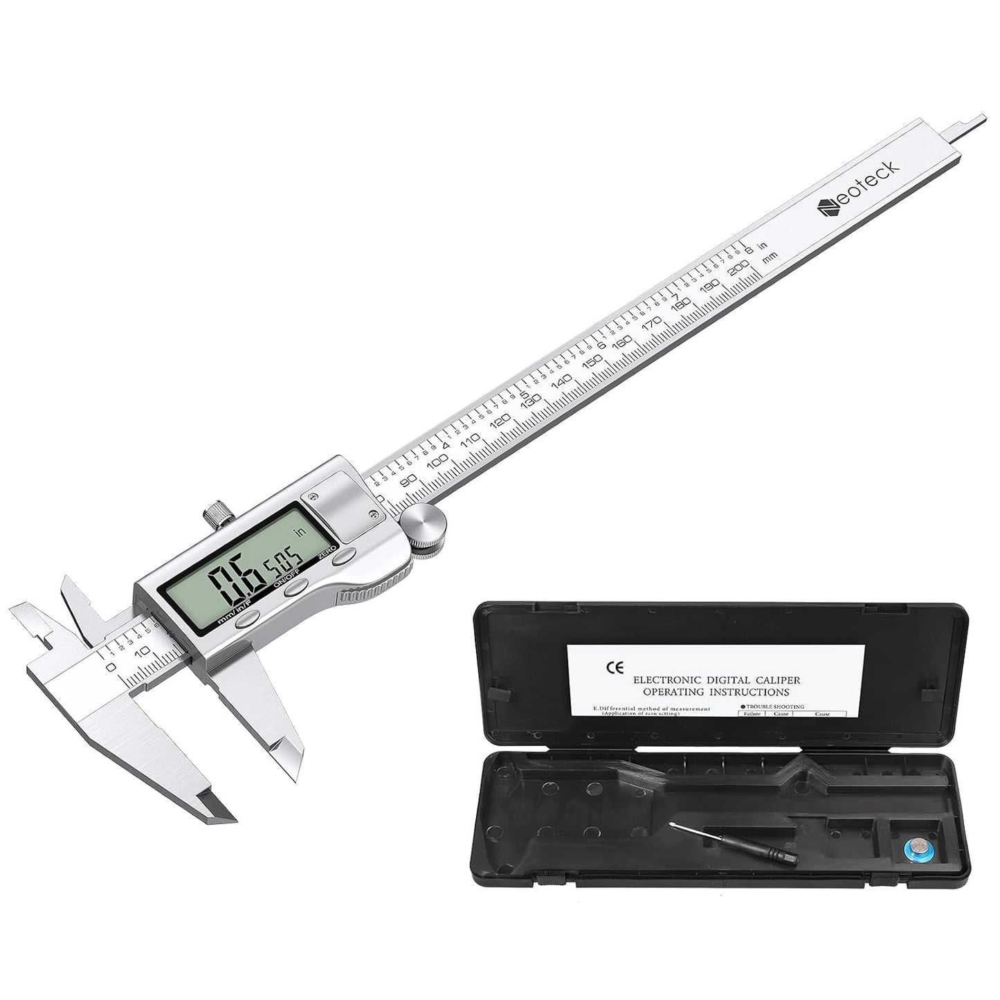 Neoteck 4 inch/100mm Digital Caliper, Stainless Steel Metal Mini Caliper | Electronic Calipers Measuring Tool with inch/mm Conversion, Large LCD Screen for Jewelry,Thickness/Dimensional Measurement